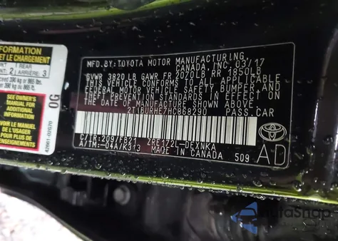 2017 Toyota Corolla Le z USA, uszkodzony, nr VIN 2T1BURHE7HC868290